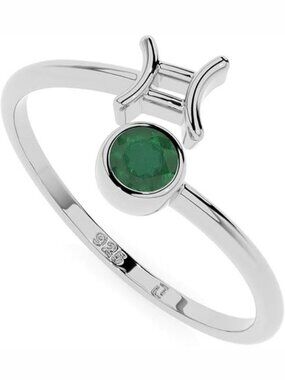 GEMINI Natural Gemstone with Zodiac Sign, Stackable Ring